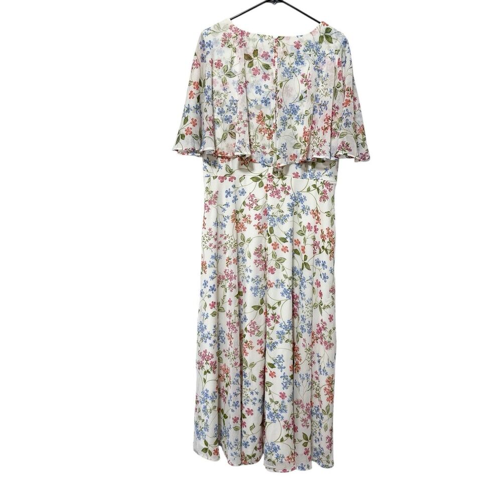 Calvin Klein Floral Flutter Sleeve Maxi Dress White Multicolor Size 16 - Picture 2 of 11